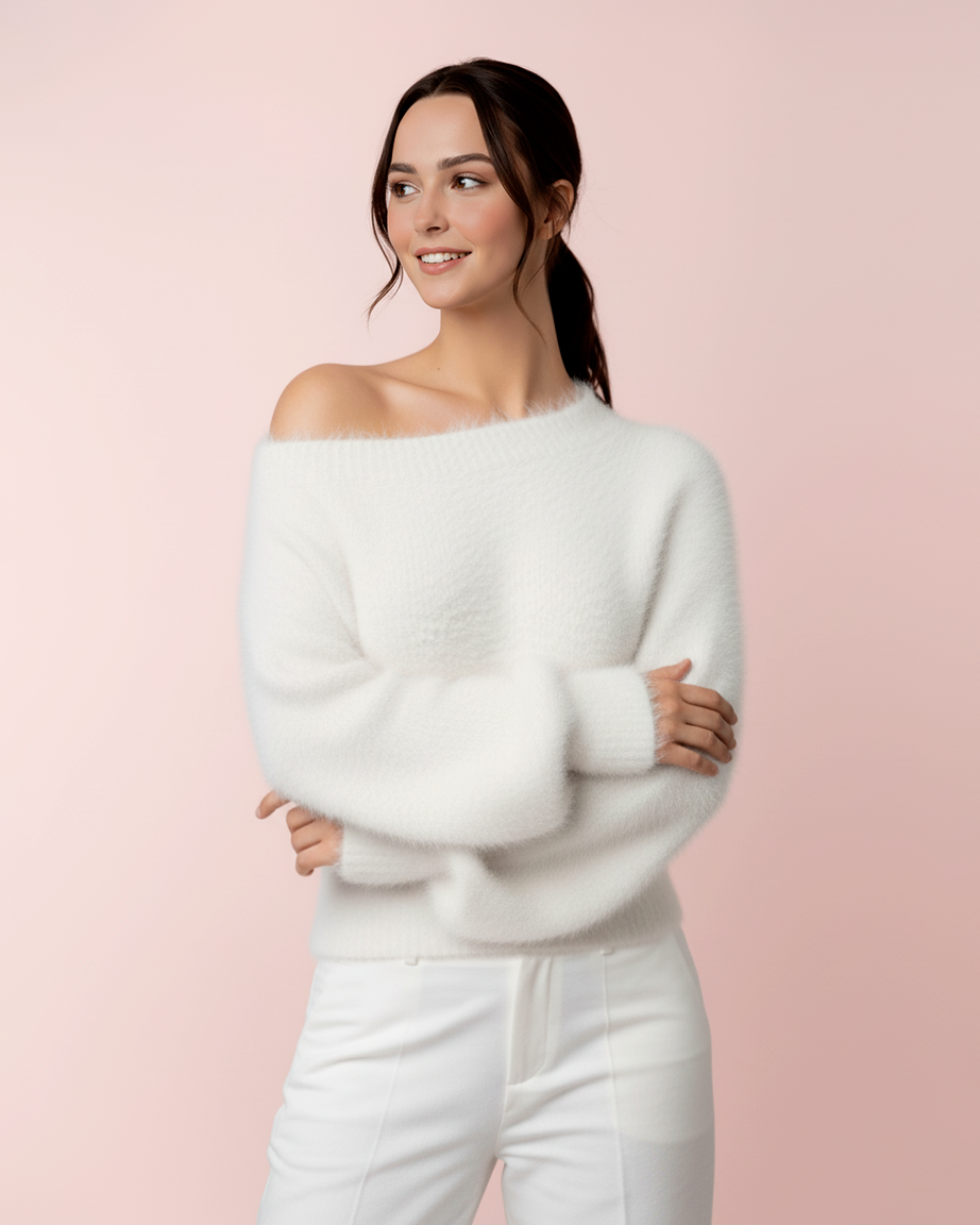 The Willa One Shoulder Fuzzy Sweater