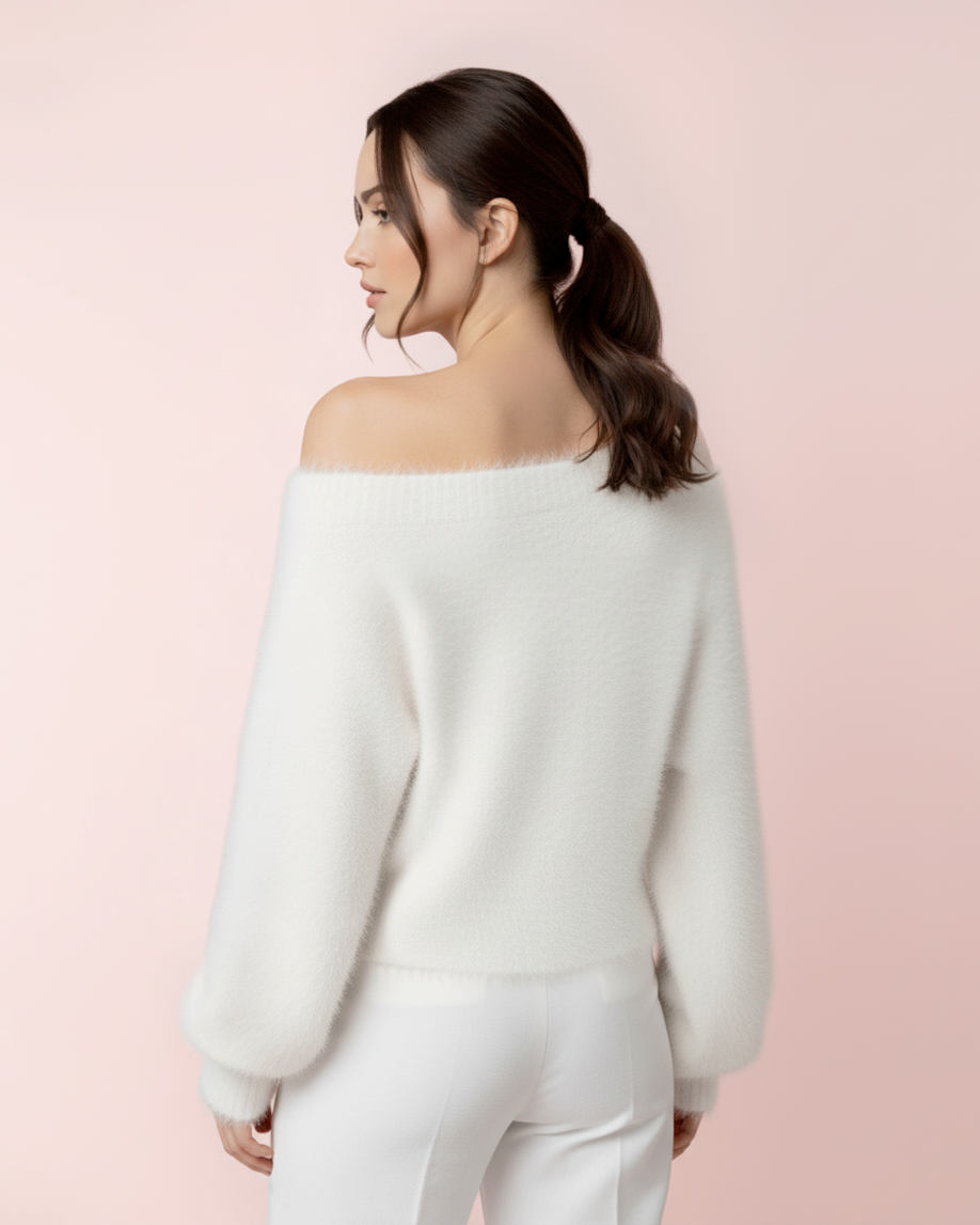 The Willa One Shoulder Fuzzy Sweater