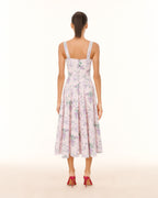 Dear Georgina Arabella Dress in Pink – back view of pink floral midi dress with wide straps and concealed zipper, from the English Garden Party collection.