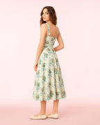 Dear Georgina Arabella Dress – back view of yellow floral midi dress with wide straps and fitted waist, from the English Garden Party collection.
