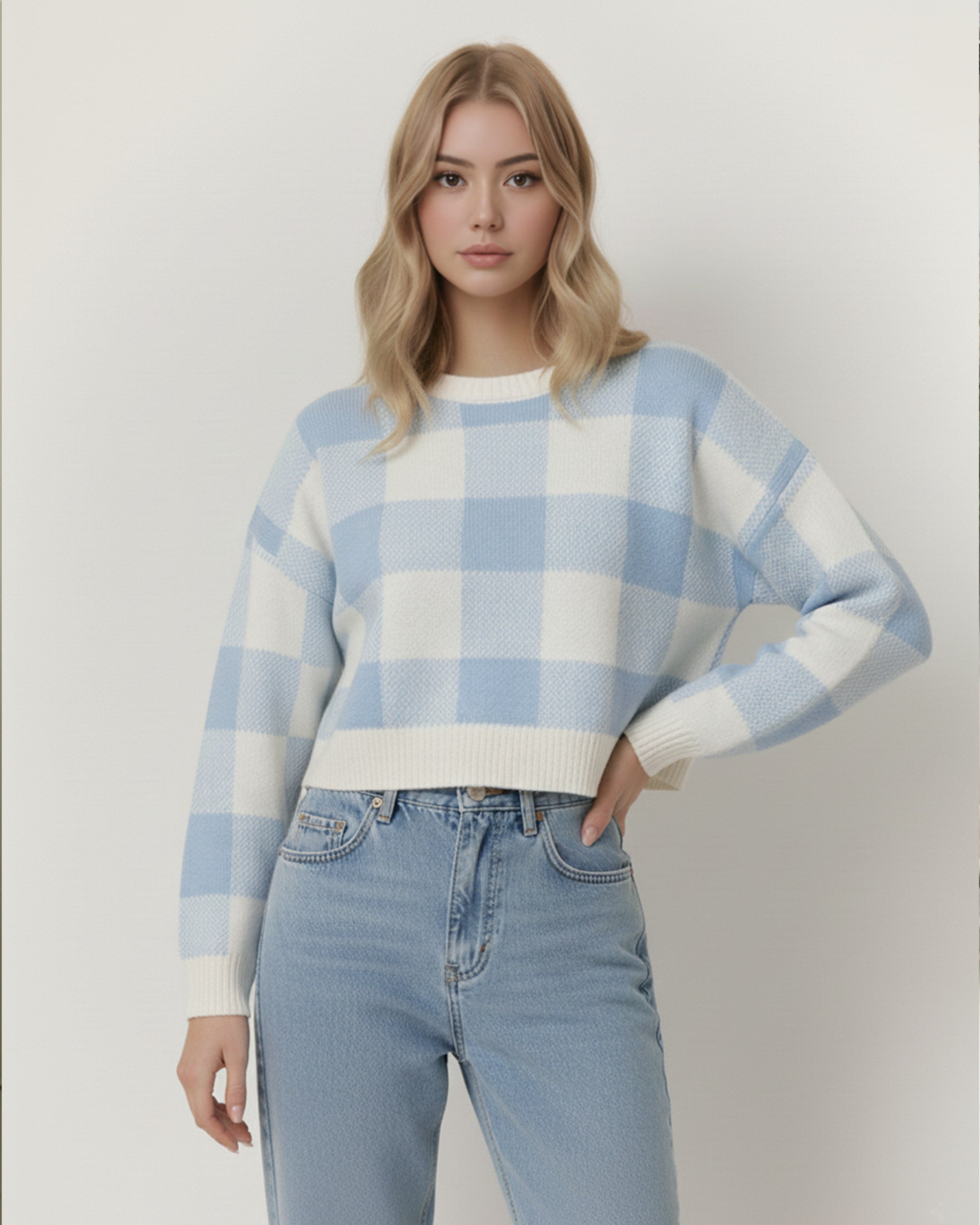 The Bianca Checkered Crop Sweater