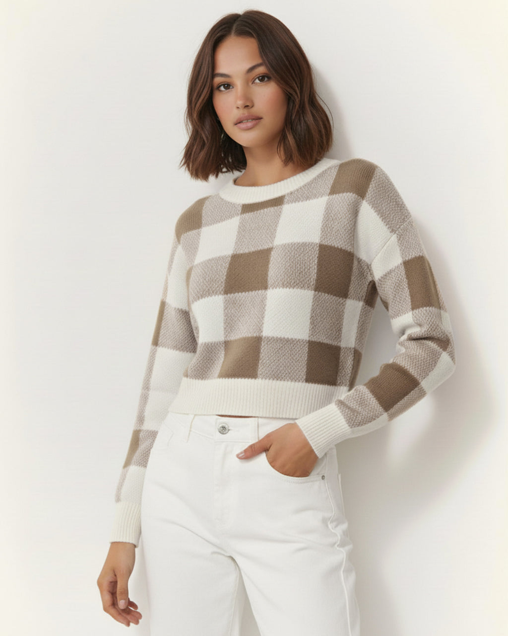 The Bianca Checkered Crop Sweater