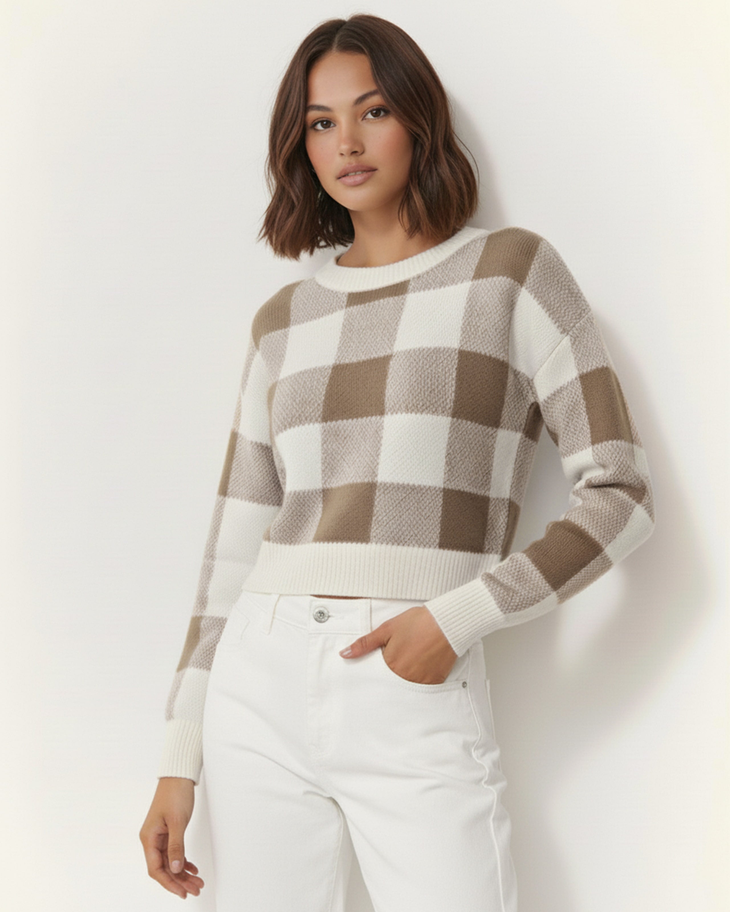 The Bianca Checkered Crop Sweater