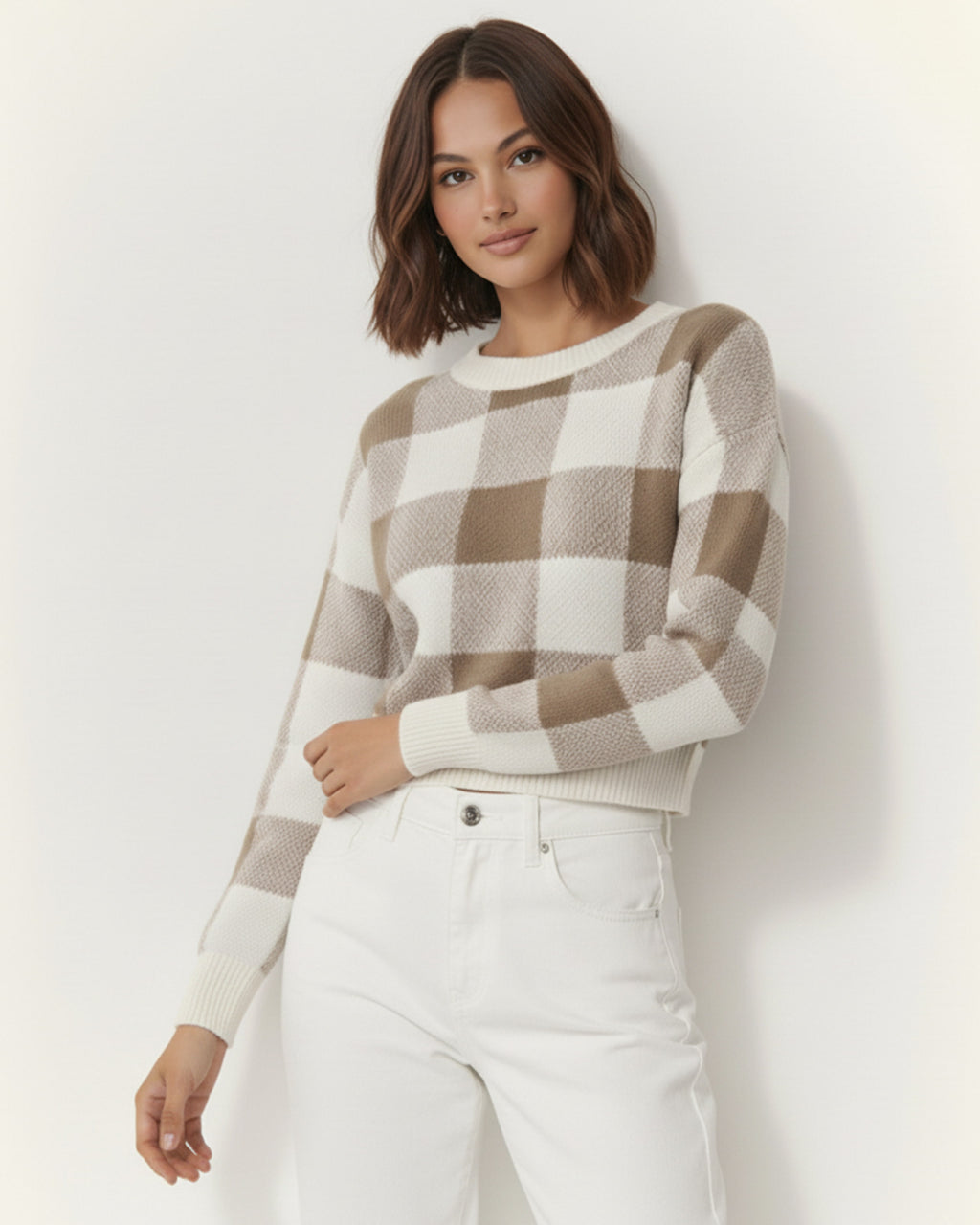 The Bianca Checkered Crop Sweater