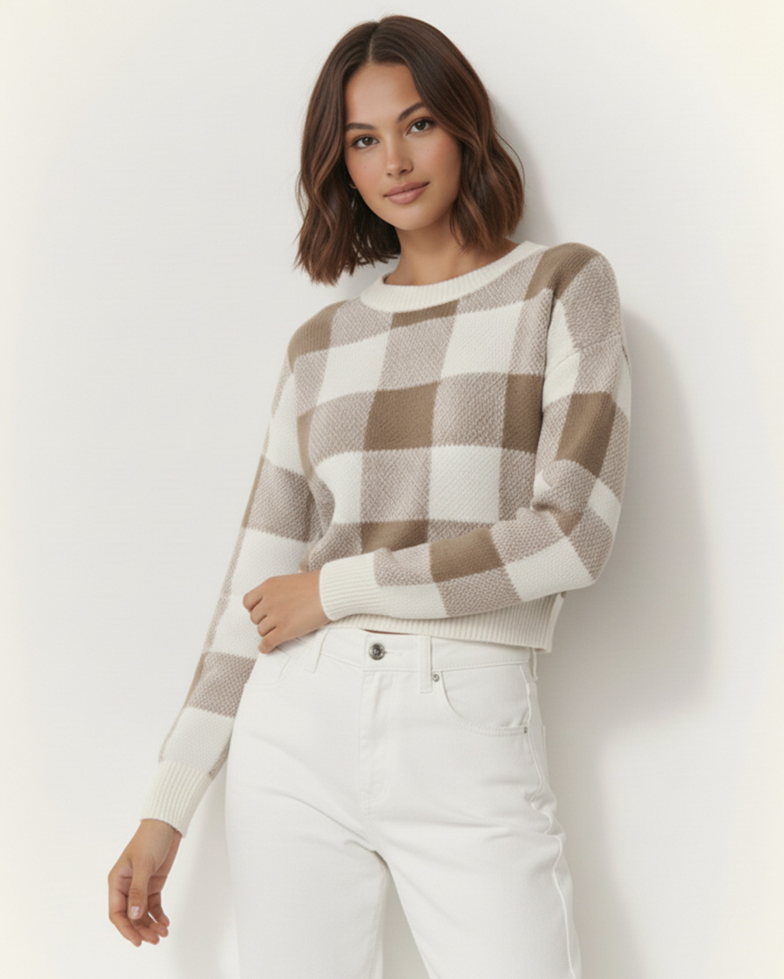 The Bianca Checkered Crop Sweater