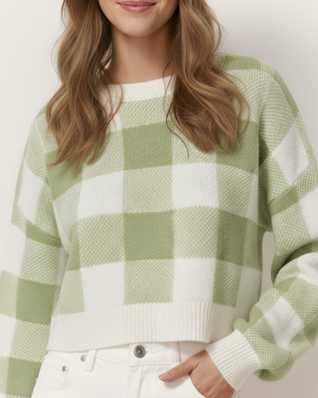 The Bianca Checkered Crop Sweater