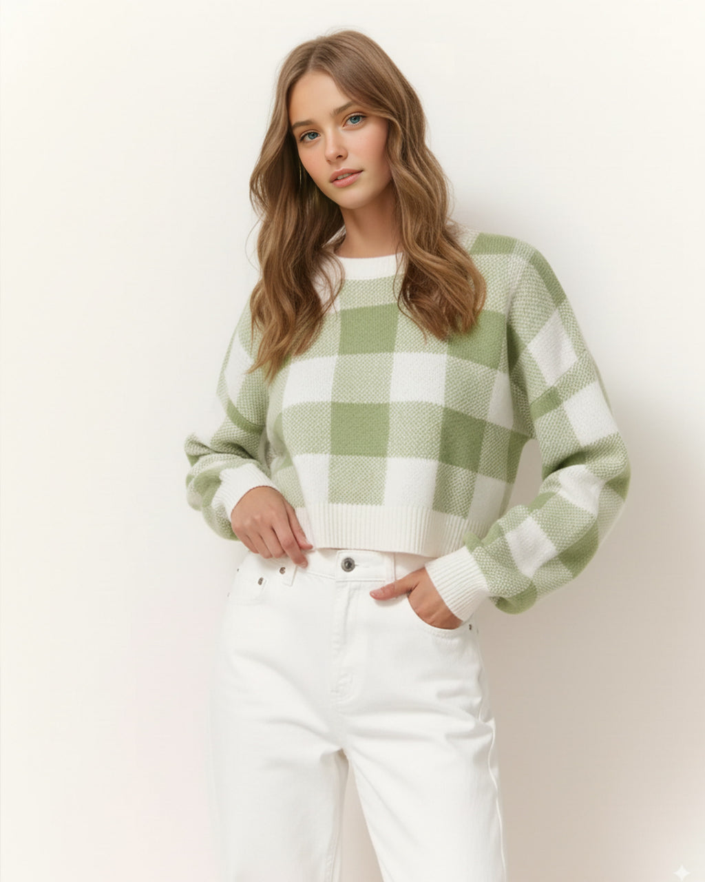 The Bianca Checkered Crop Sweater