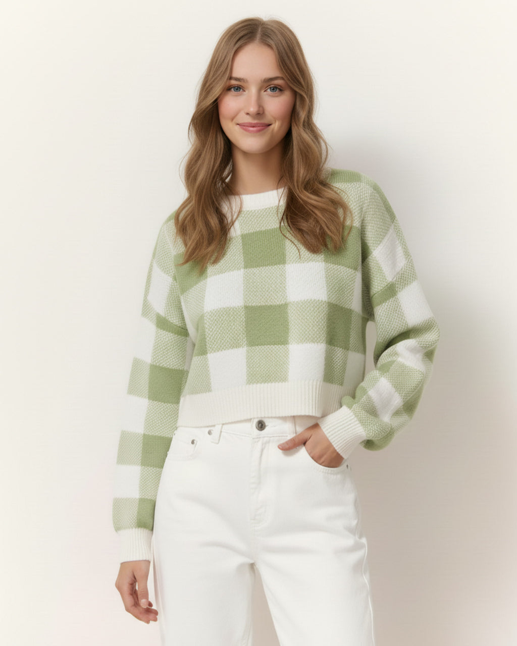 The Bianca Checkered Crop Sweater