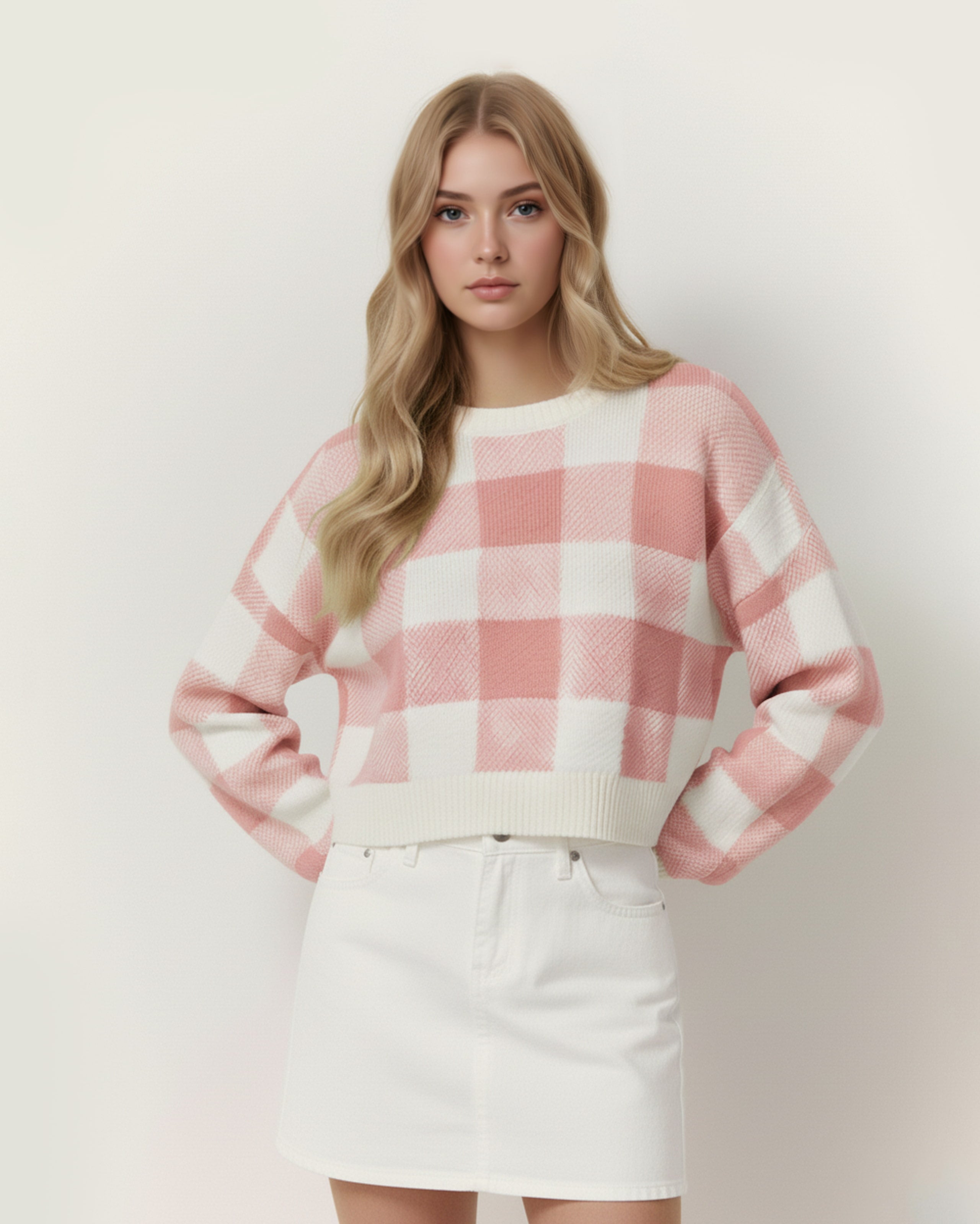 The Bianca Checkered Crop Sweater