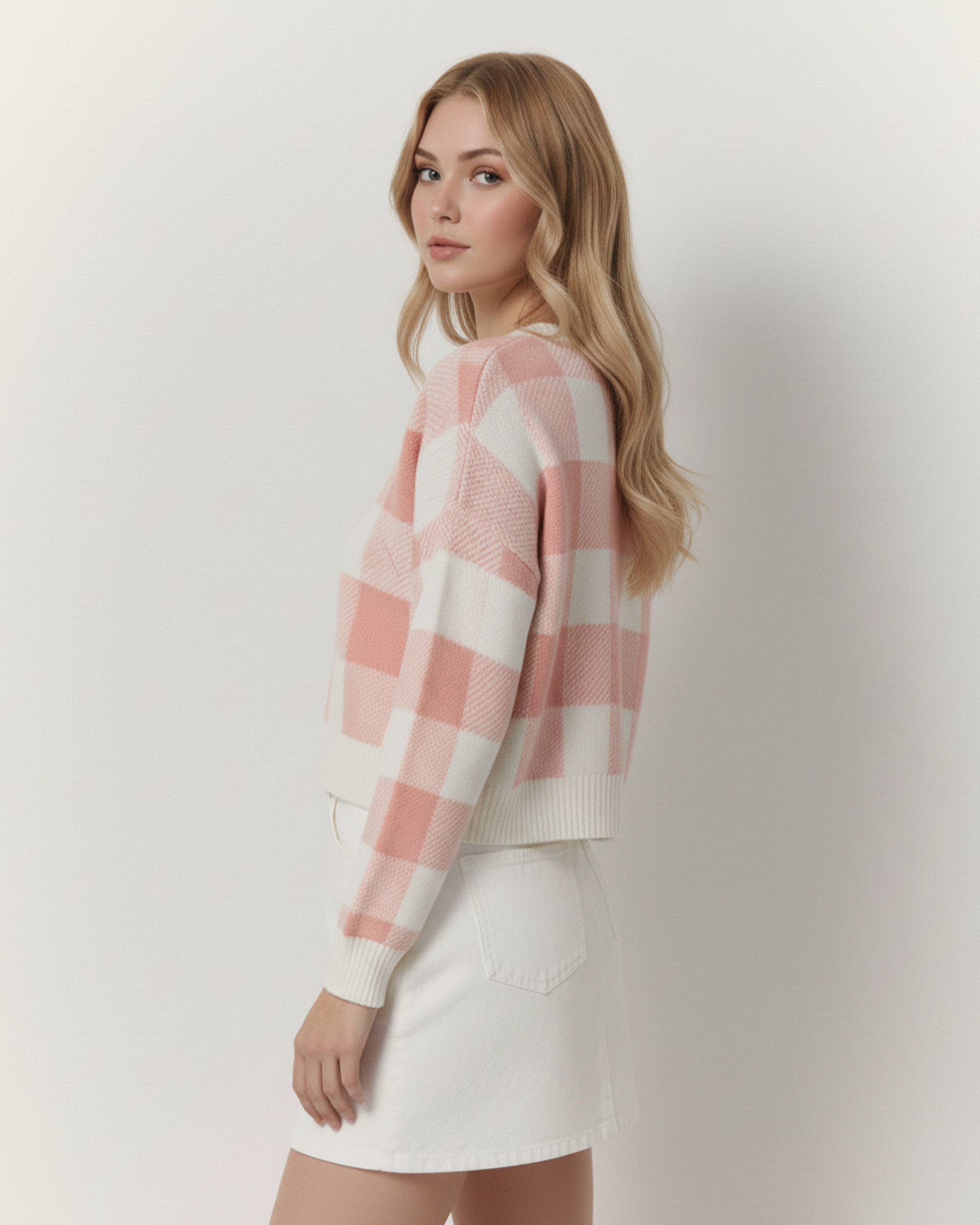 The Bianca Checkered Crop Sweater