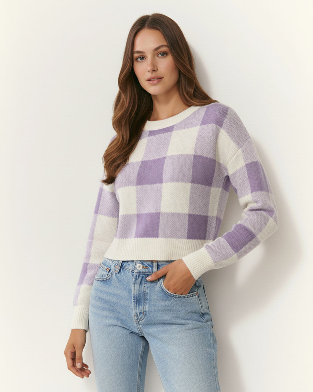 The Bianca Checkered Crop Sweater